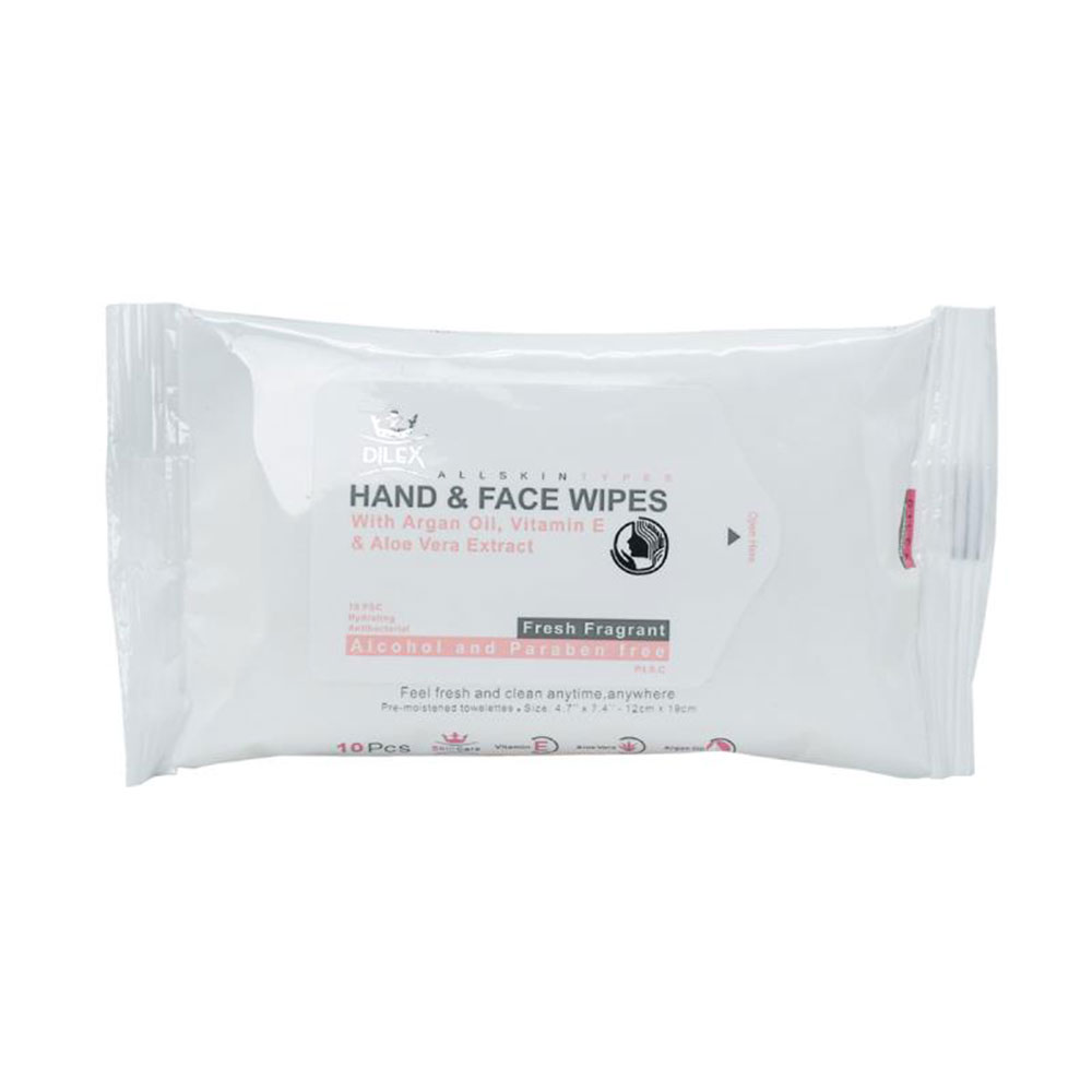 دستمال مرطوب دست و صورت دایلکس 10 عددی